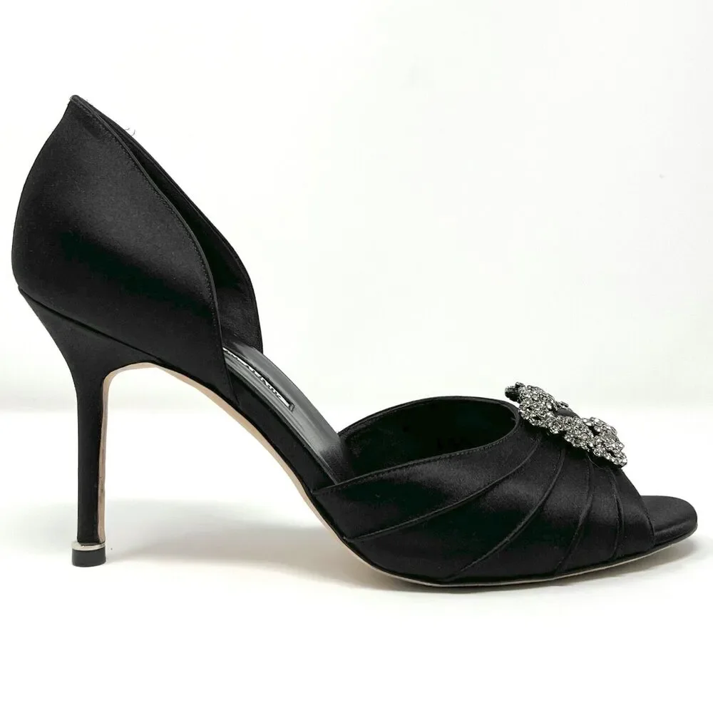 Manolo Blahnik Cassiado Satin Peep Toe Pumps - Size‎ 38.5